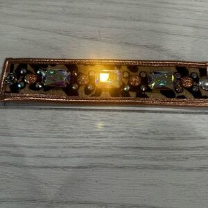 Crystal Accent Rose Gold Leather Cuff Bracelet